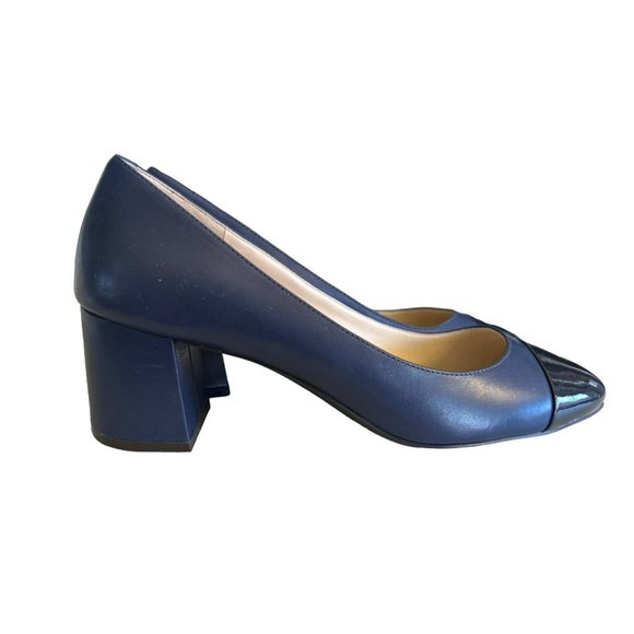 Cole Haan Navy Blue Women's Leather Patent Leather Chunky Heel Size 9B EUC - Picture 1 of 6